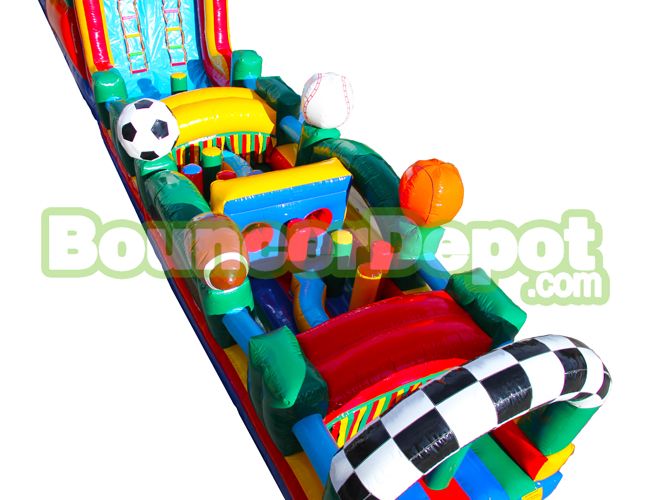 70 Feet Sports Obstacle And Dual Lane Slide Combo