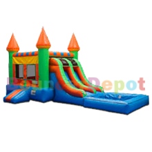 Double Lane Slide Castle Combo with Pool