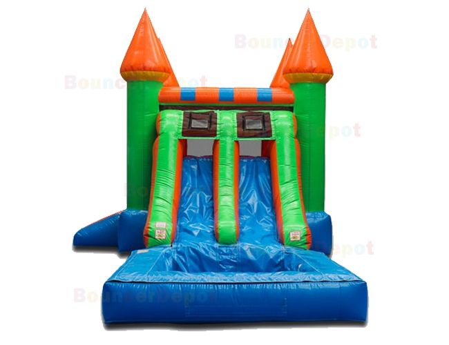 Double Lane Slide Castle Combo with Pool