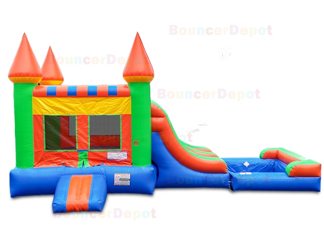 Double Lane Slide Castle Combo with Pool