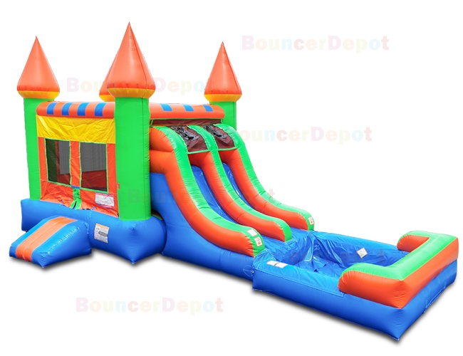 Double Lane Slide Castle Combo with Pool