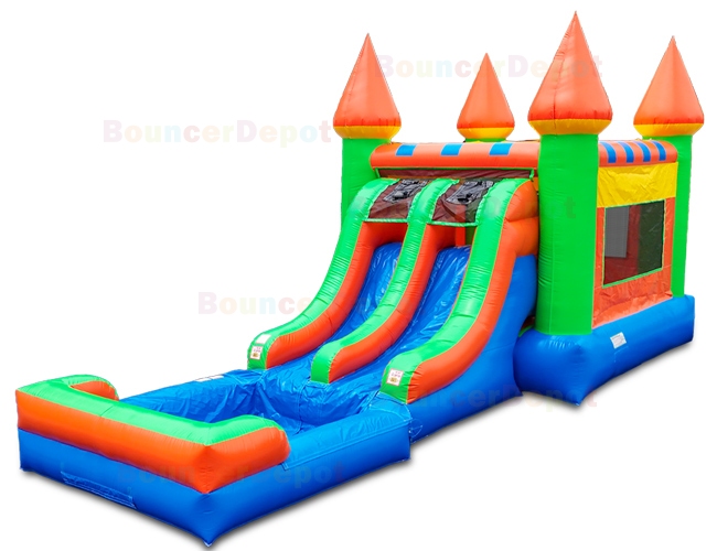 Double Lane Slide Castle Combo with Pool