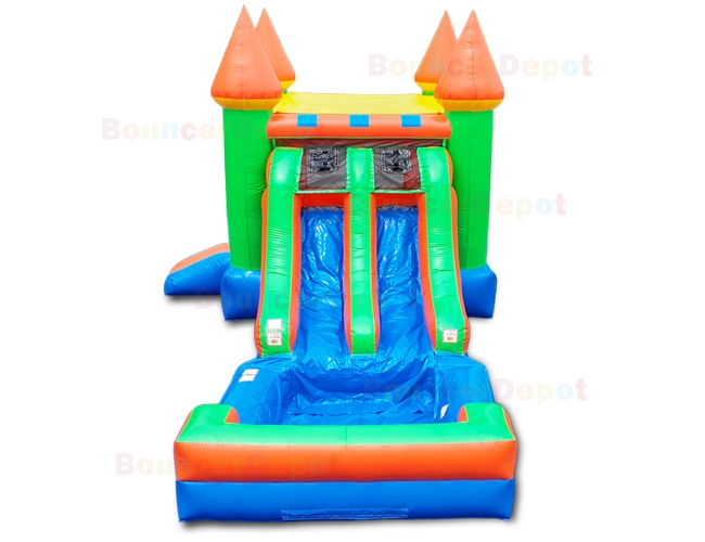 Double Lane Slide Castle Combo with Pool