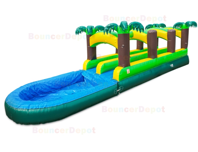 Double Lane Tropical Inflatable Slip N Splash For Sale With Pool