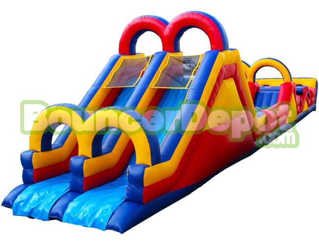 70 Feet Double Lane Rainbow Bounce Obstacle Course