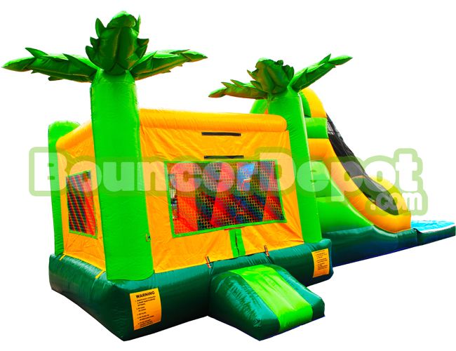 Tropical Jumper Slide Combo With Pool